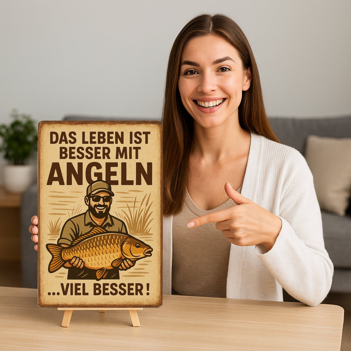 Leben ist besser mit Angeln Blechschild