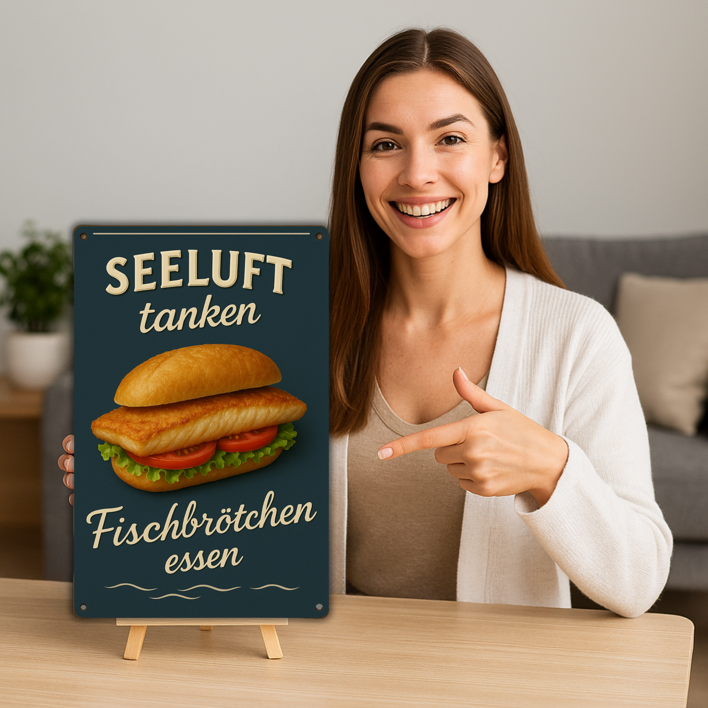 Fischbrötchen essen Blechschild