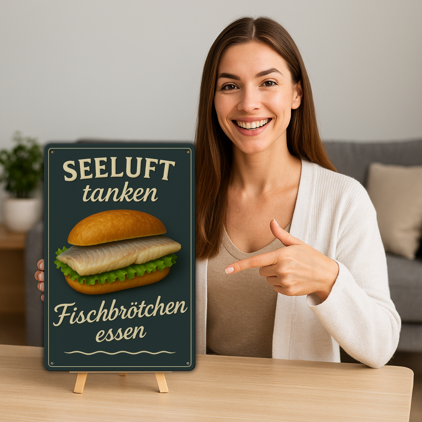 Fischbrötchen essen Blechschild