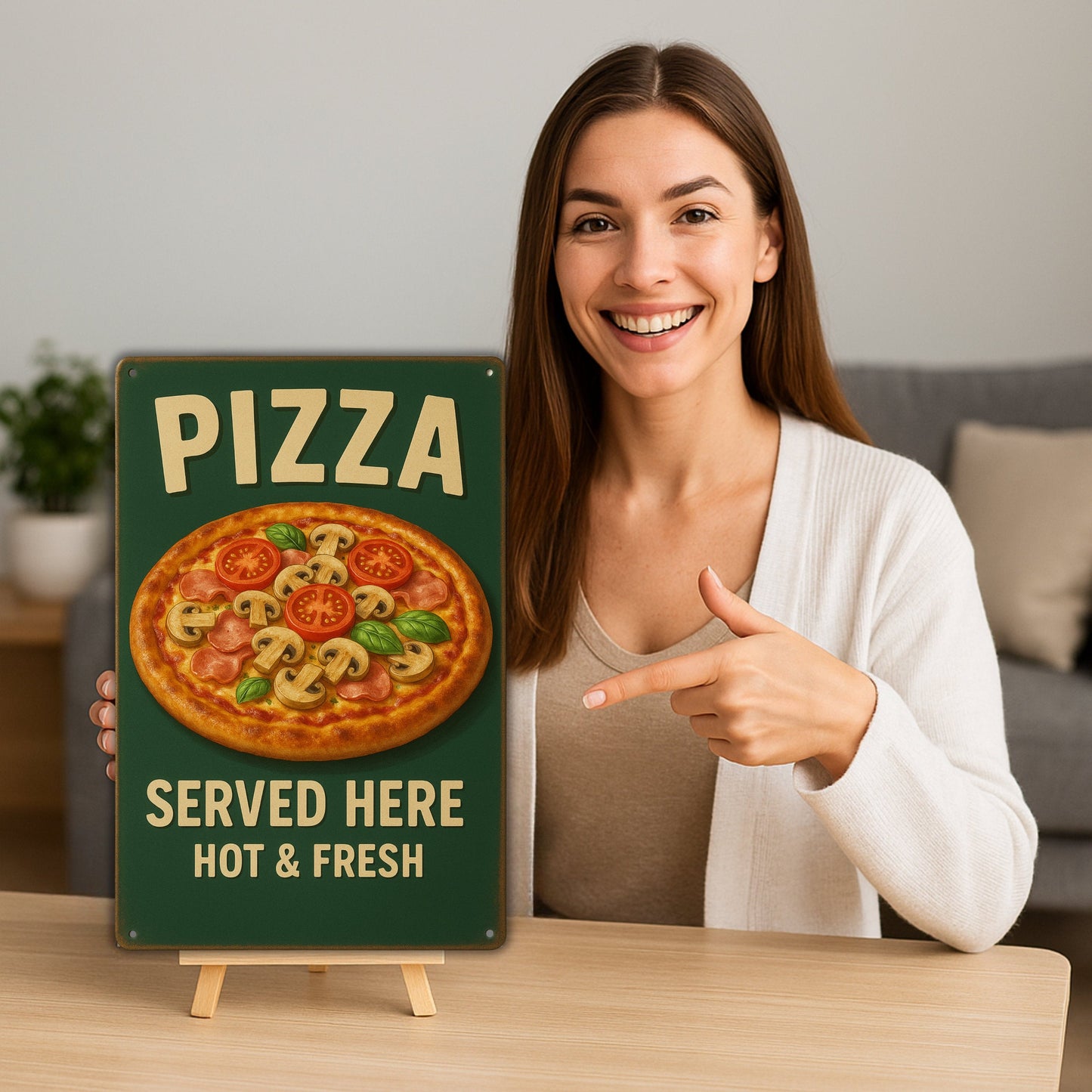 Pizza Served Here Hot and Fresh Blechschild