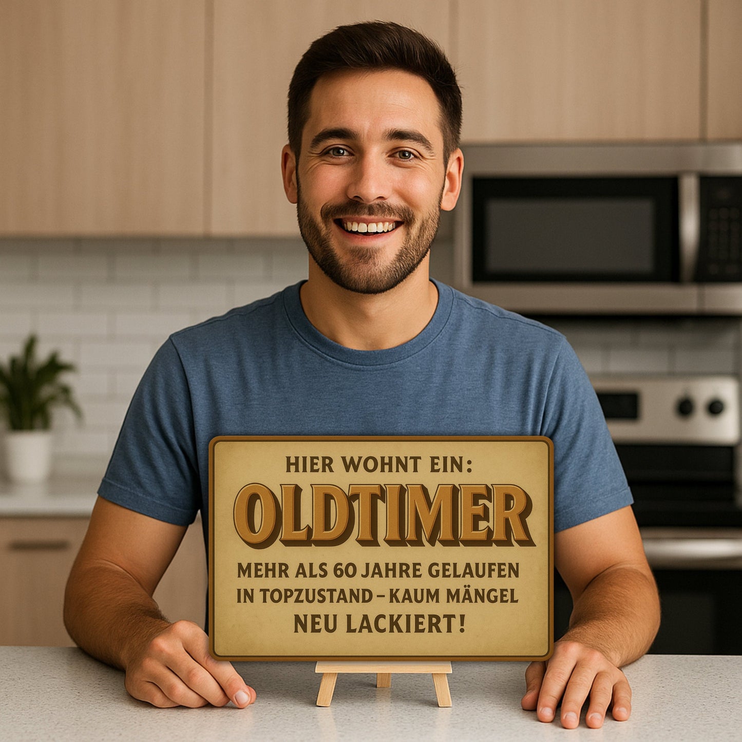 Hier wohnt ein Oldtimer Blechschild