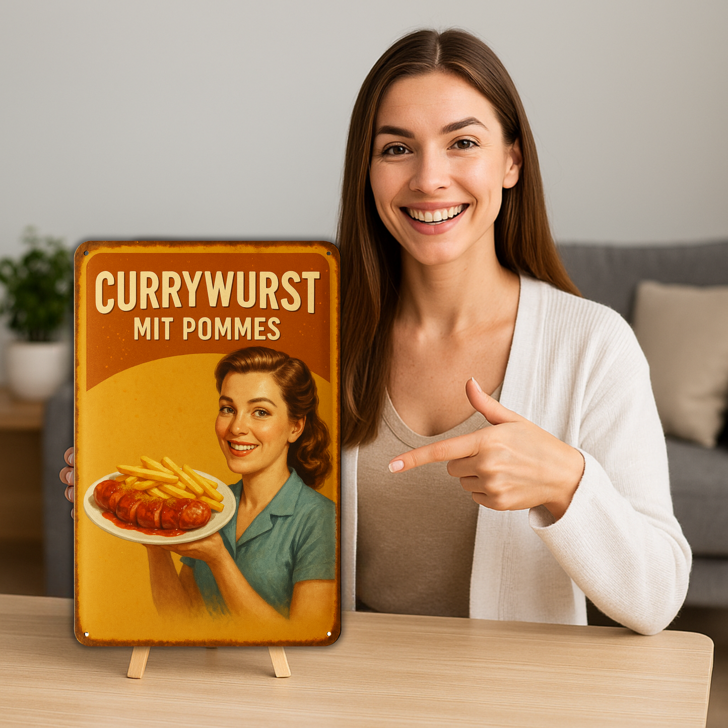 Pommes und Currywurst Blechschild