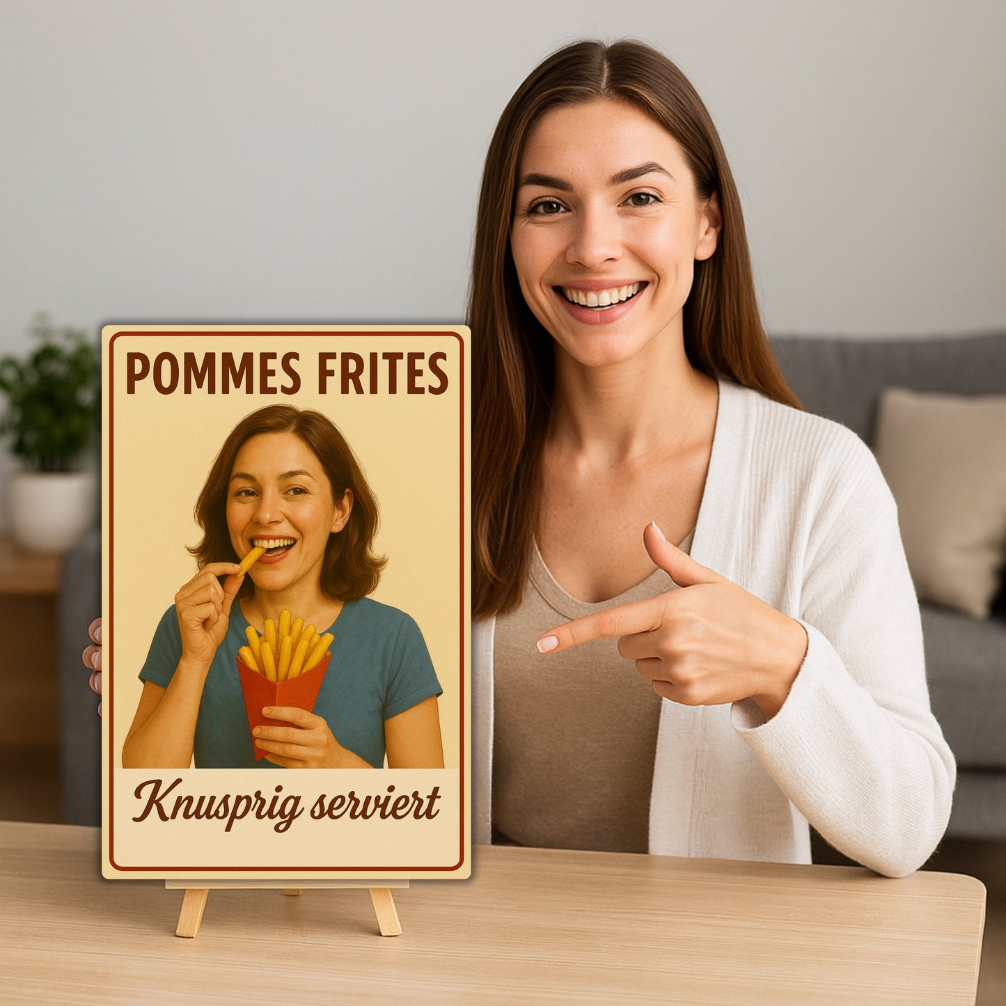 Pommes Frites Blechschild knusprig serviert Blechschild