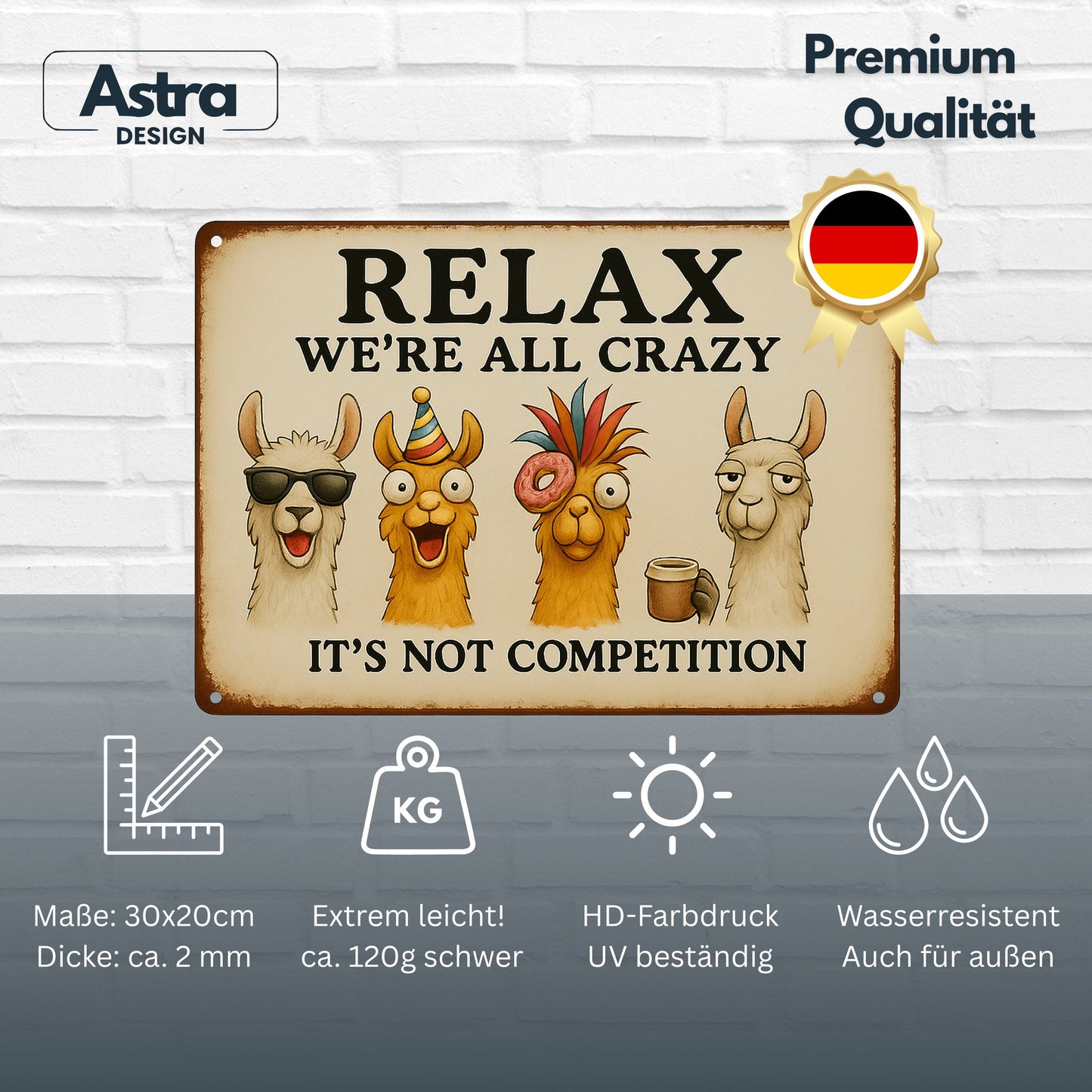 Relax we are all crazy Lama Blechschild