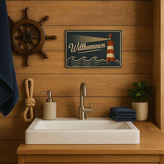 Willkommen Leuchtturm Blechschild