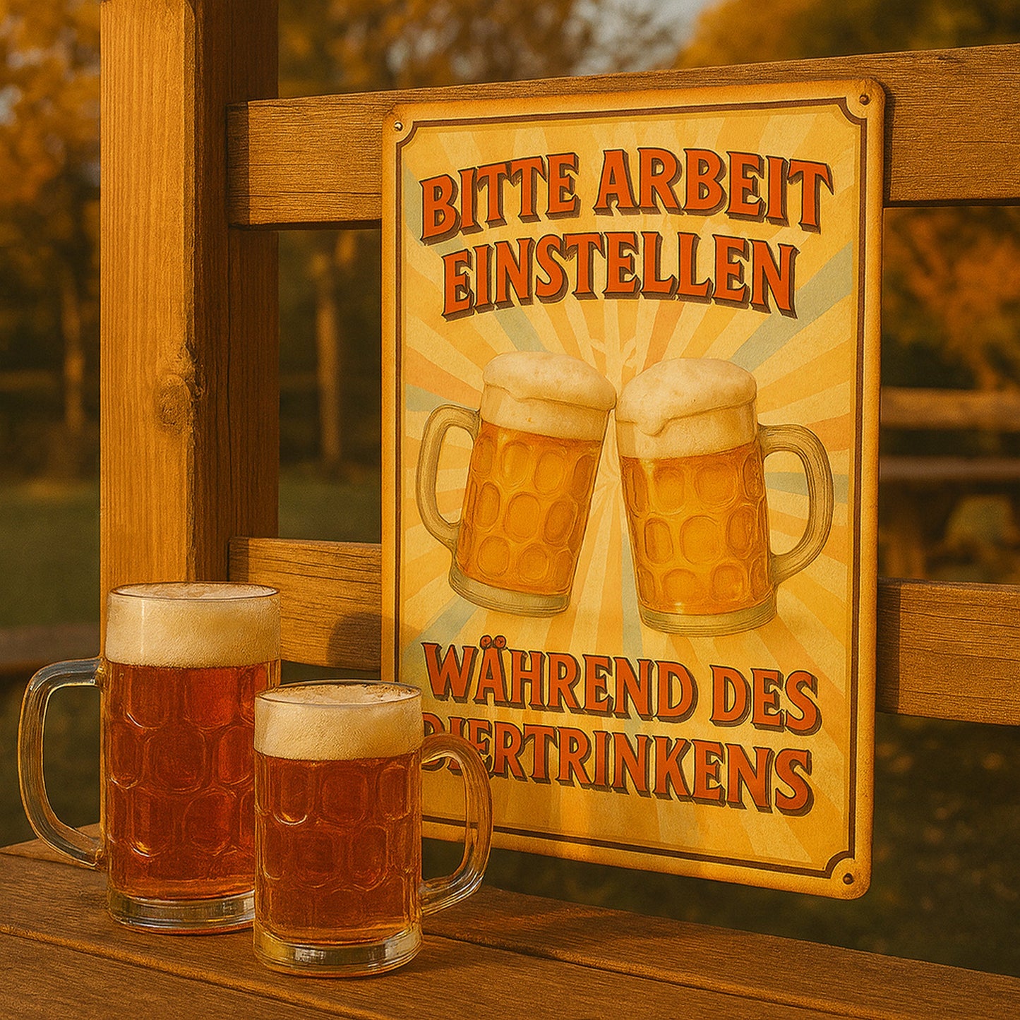 Arbeit während Biertrinken Blechschild