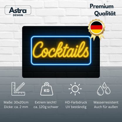 Cocktails LED Sign Blechschild