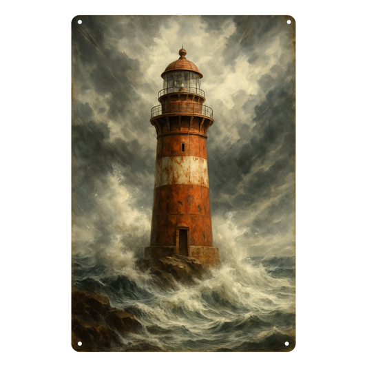 Blechschild Leuchtturm im Sturm