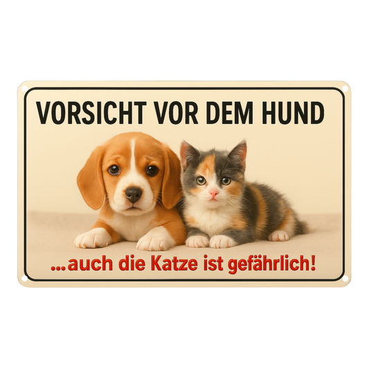 Blechschild Vorsicht Hund und Katze