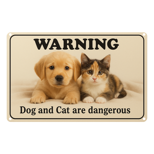 Blechschild Warning Cat and Dog