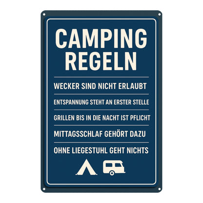 Camping Regeln Blechschild