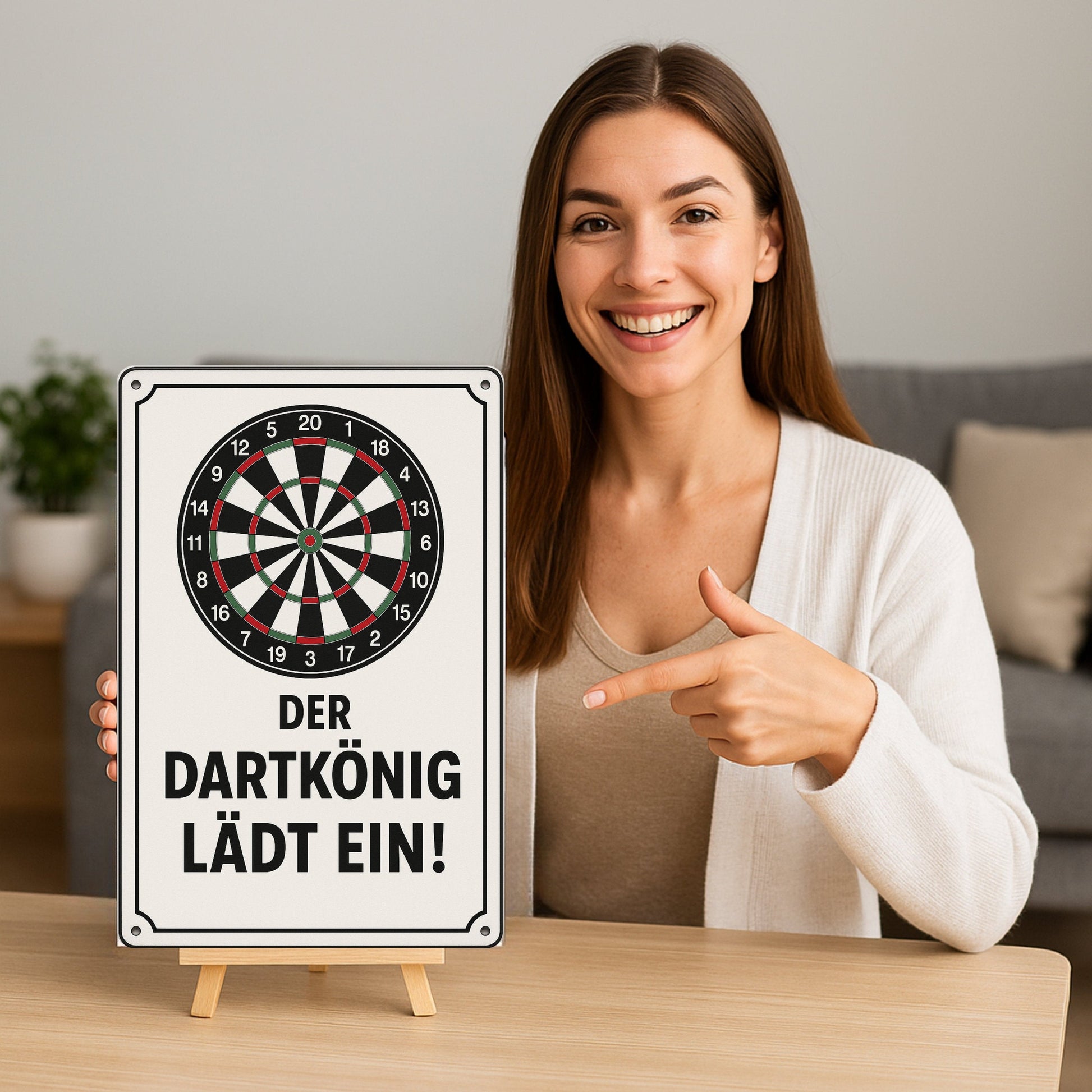 Der Dartkönig lädt ein Blechschild
