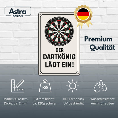Der Dartkönig lädt ein Blechschild