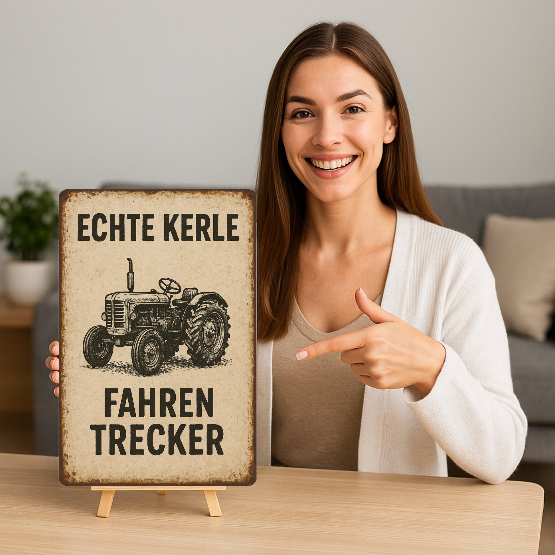 Echte Kerle fahren Trecker Blechschild