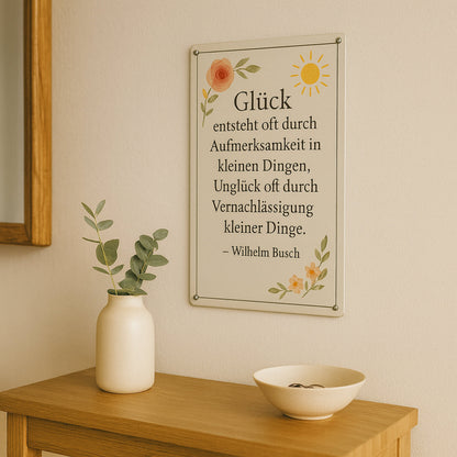 Glück Aufmerksamkeit Zitat Blechschild