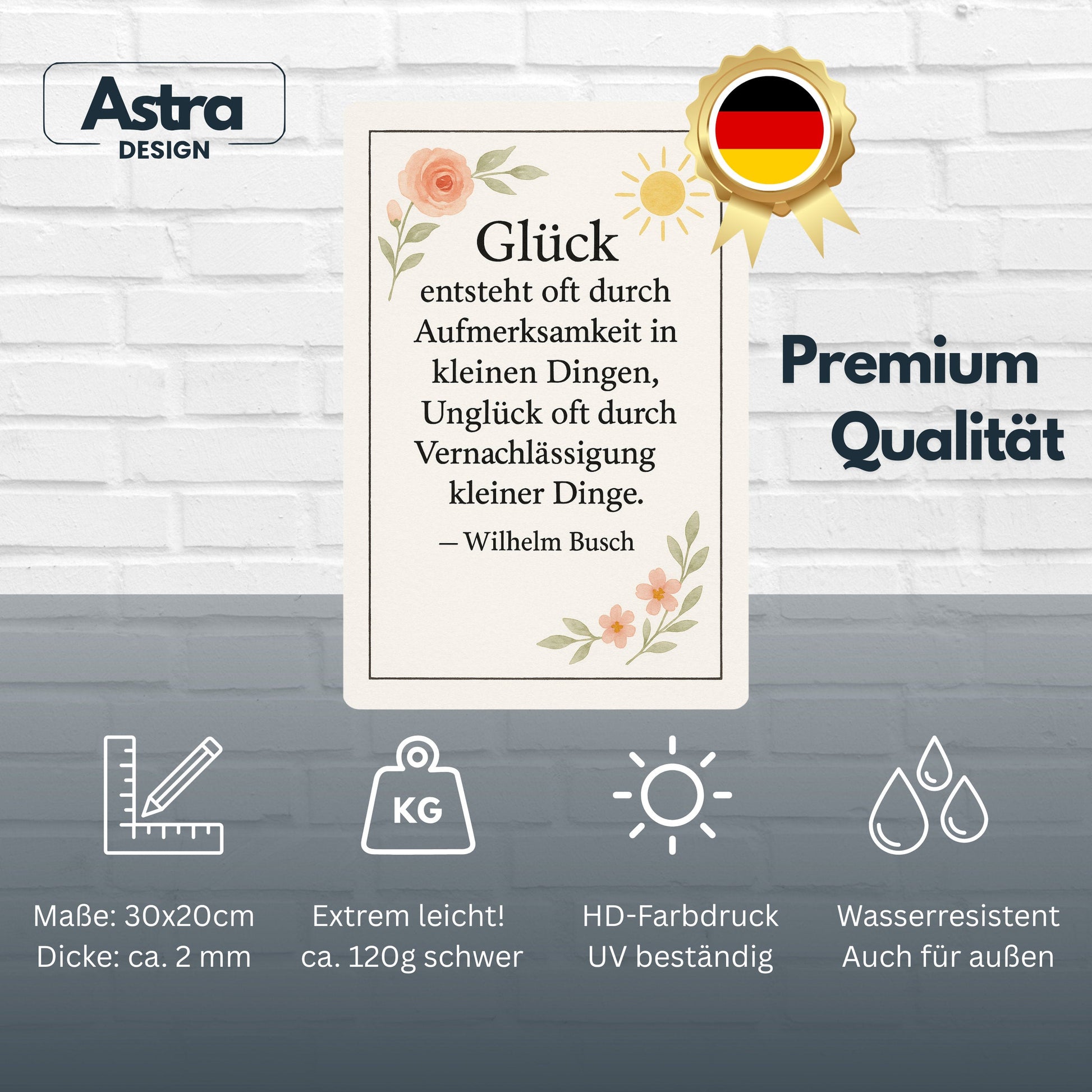 Glück Aufmerksamkeit Zitat Blechschild