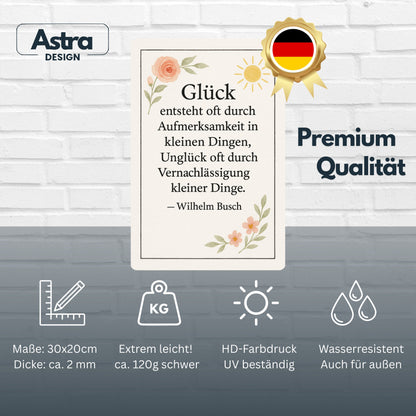 Glück Aufmerksamkeit Zitat Blechschild