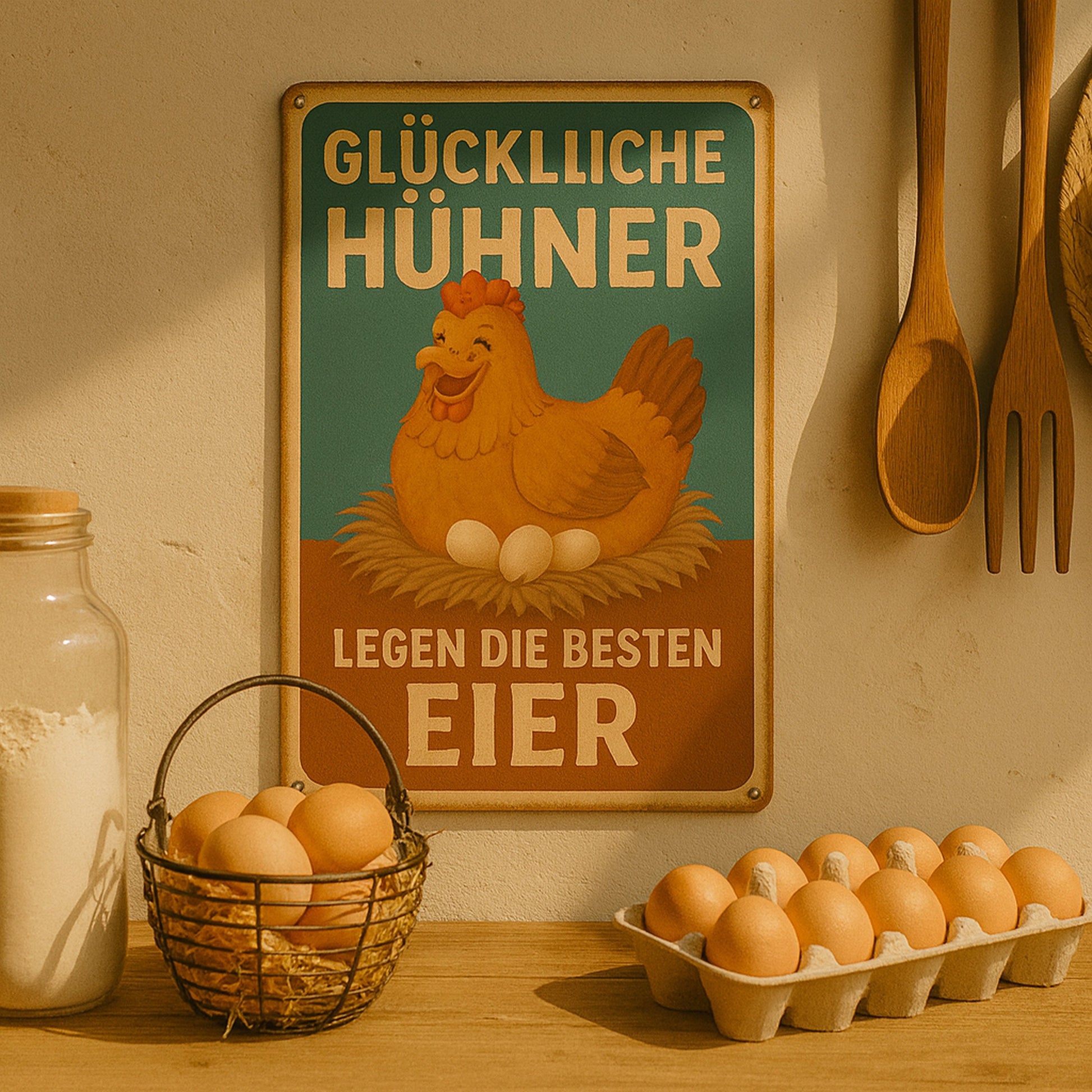 Glückliche Hühner Blechschild