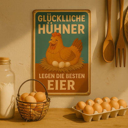 Glückliche Hühner Blechschild