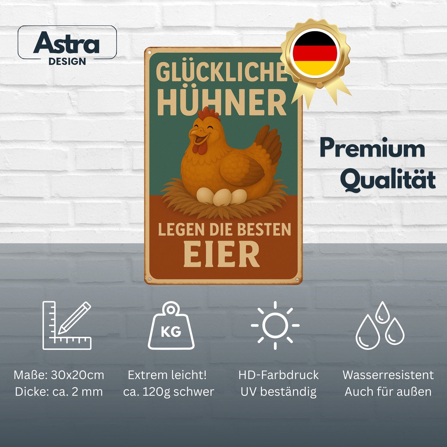 Glückliche Hühner Blechschild