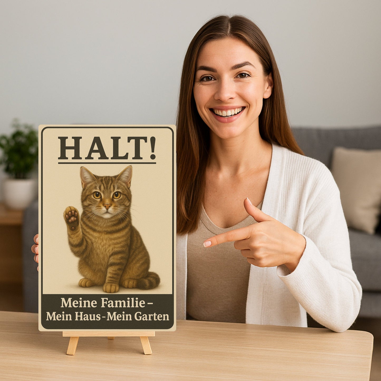 Halt! Katze Blechschild