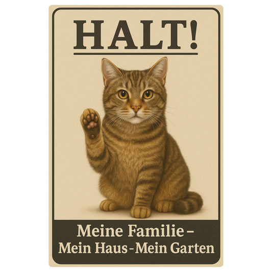 Halt! Katze Blechschild