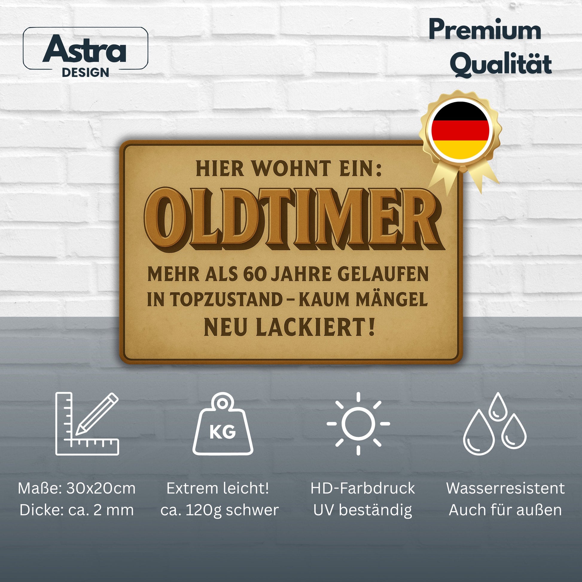 Hier wohnt ein Oldtimer Blechschild