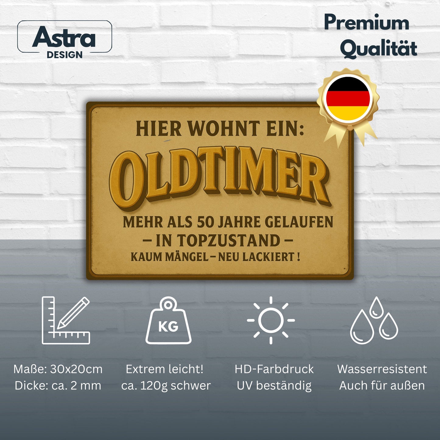 Hier wohnt ein Oldtimer 50 Jahre Blechschild