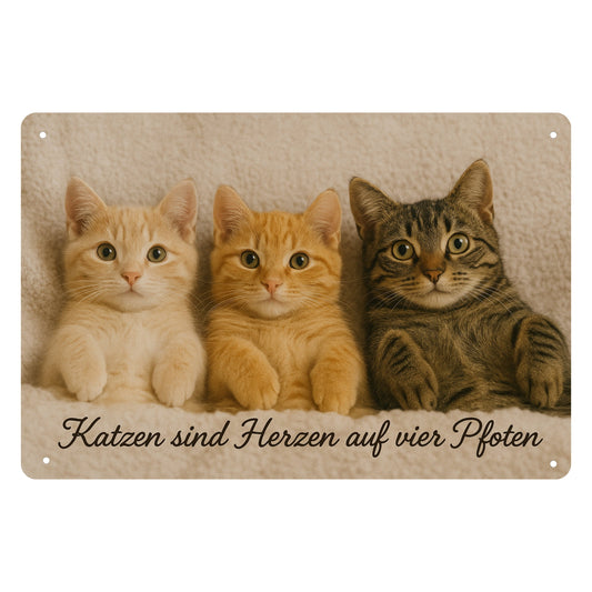 Blechschild Katzen sind Herzen auf vier Pfoten