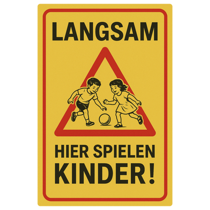 Langsam hier spielen Kinder Blechschild