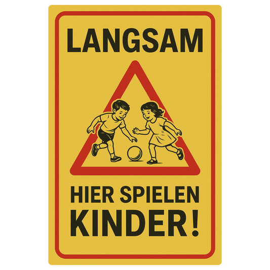 Langsam hier spielen Kinder Blechschild