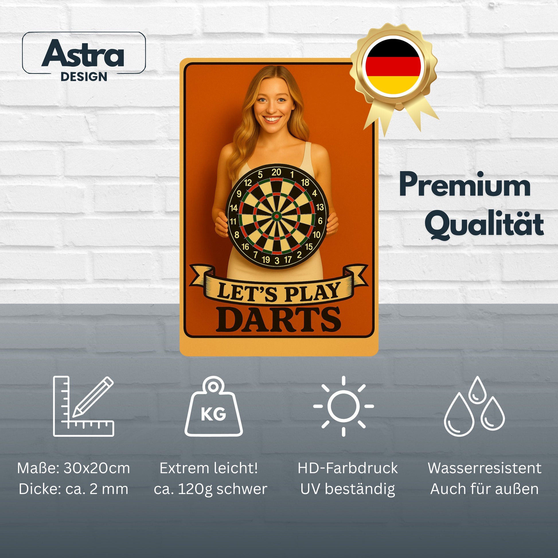 Let us play Dart Blechschild