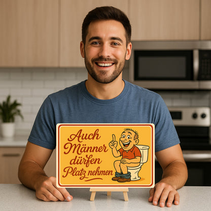 Männer hinsetzen auf Toilette Blechschild