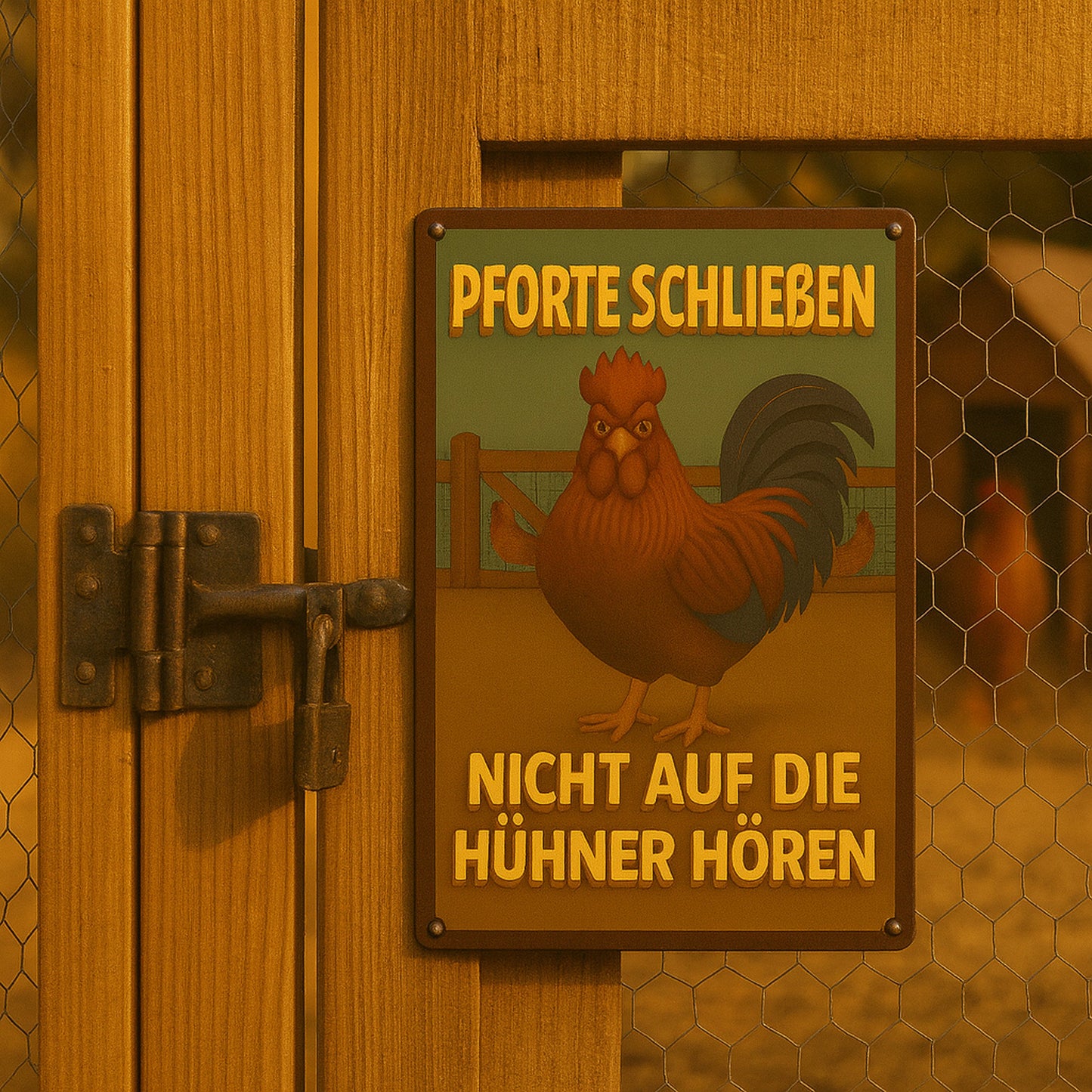 Pforte schließen Hahn Blechschild