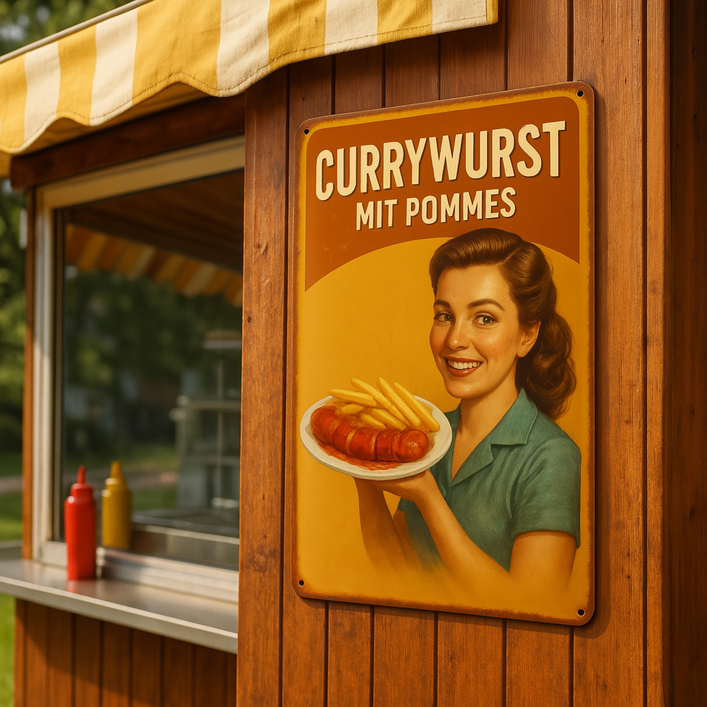 Pommes und Currywurst Blechschild