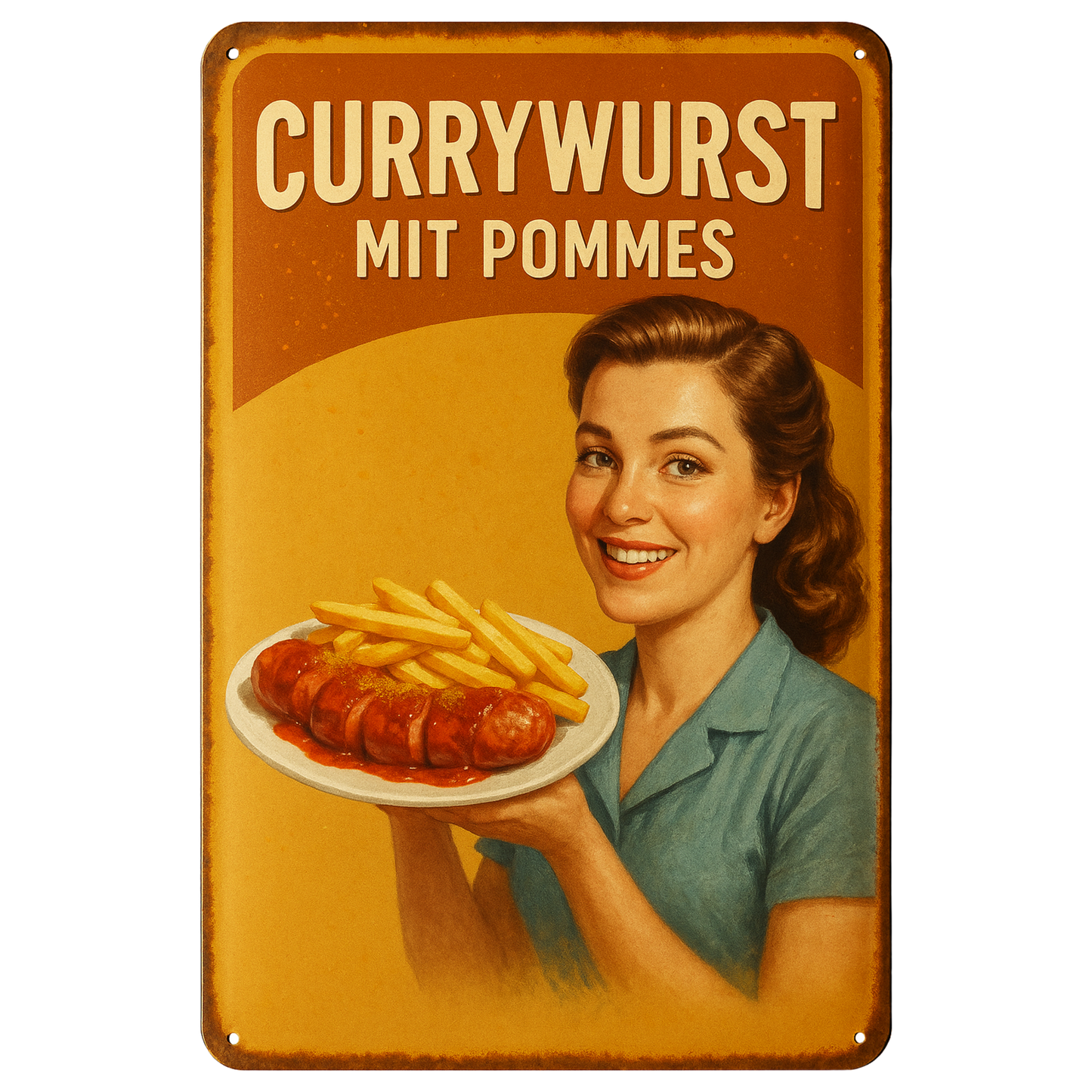 Pommes und Currywurst Blechschild