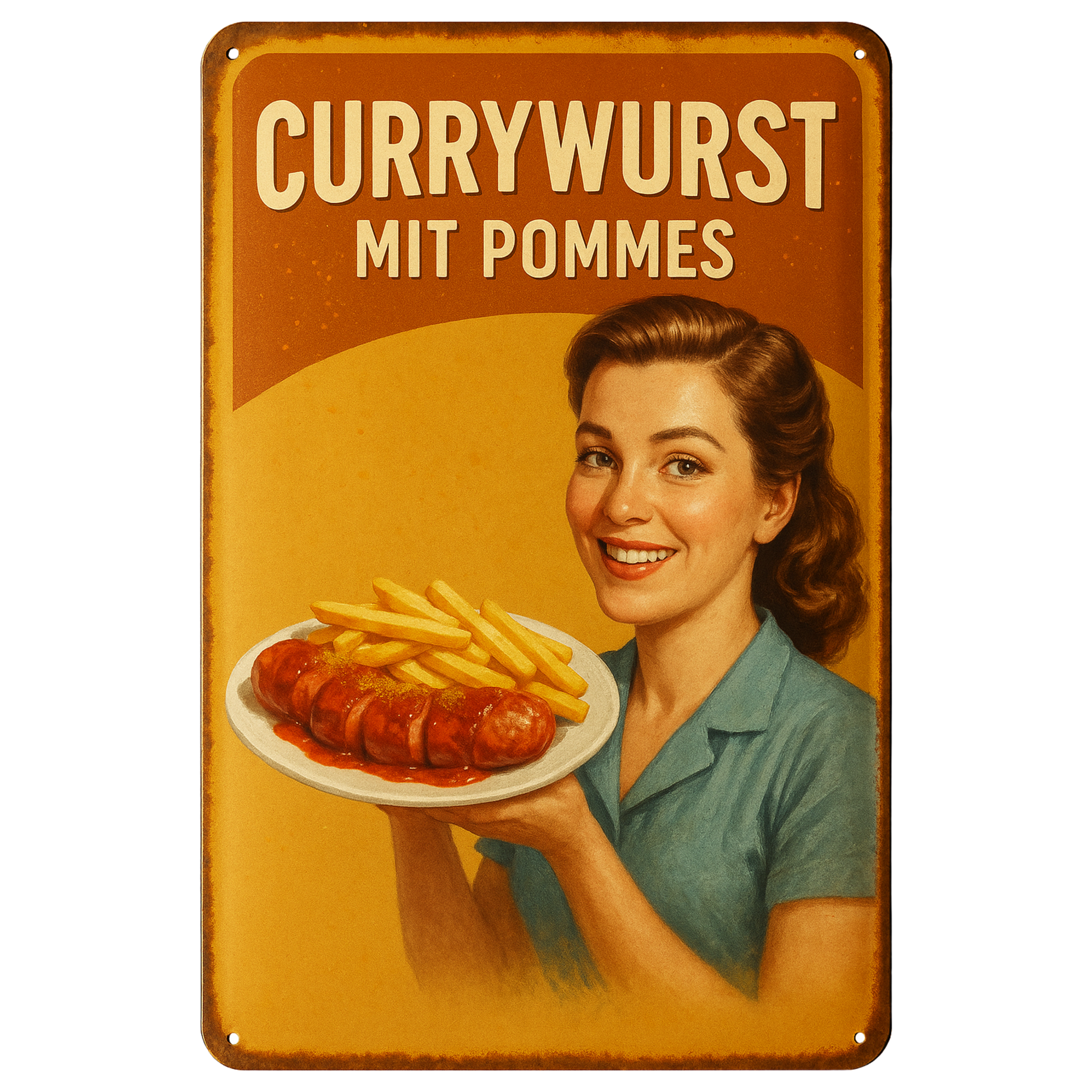 Pommes und Currywurst Blechschild