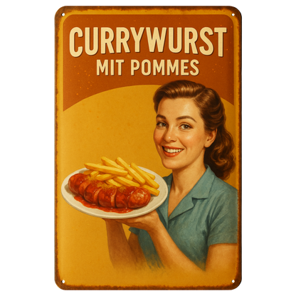 Pommes und Currywurst Blechschild
