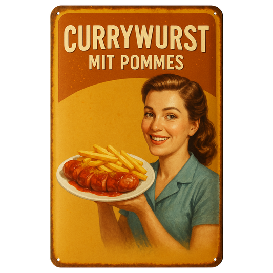 Pommes und Currywurst Blechschild