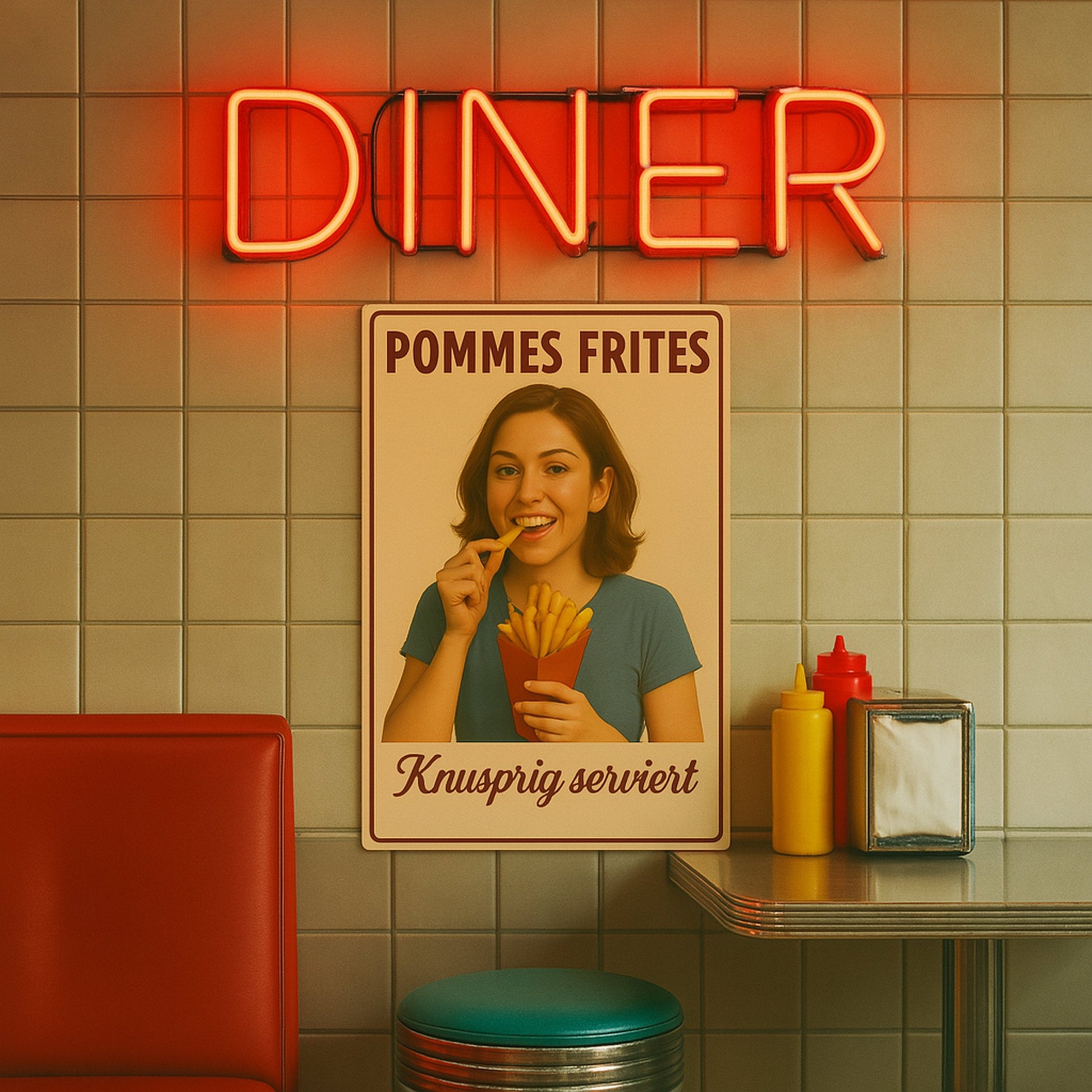 Pommes Frites Blechschild knusprig serviert Blechschild 