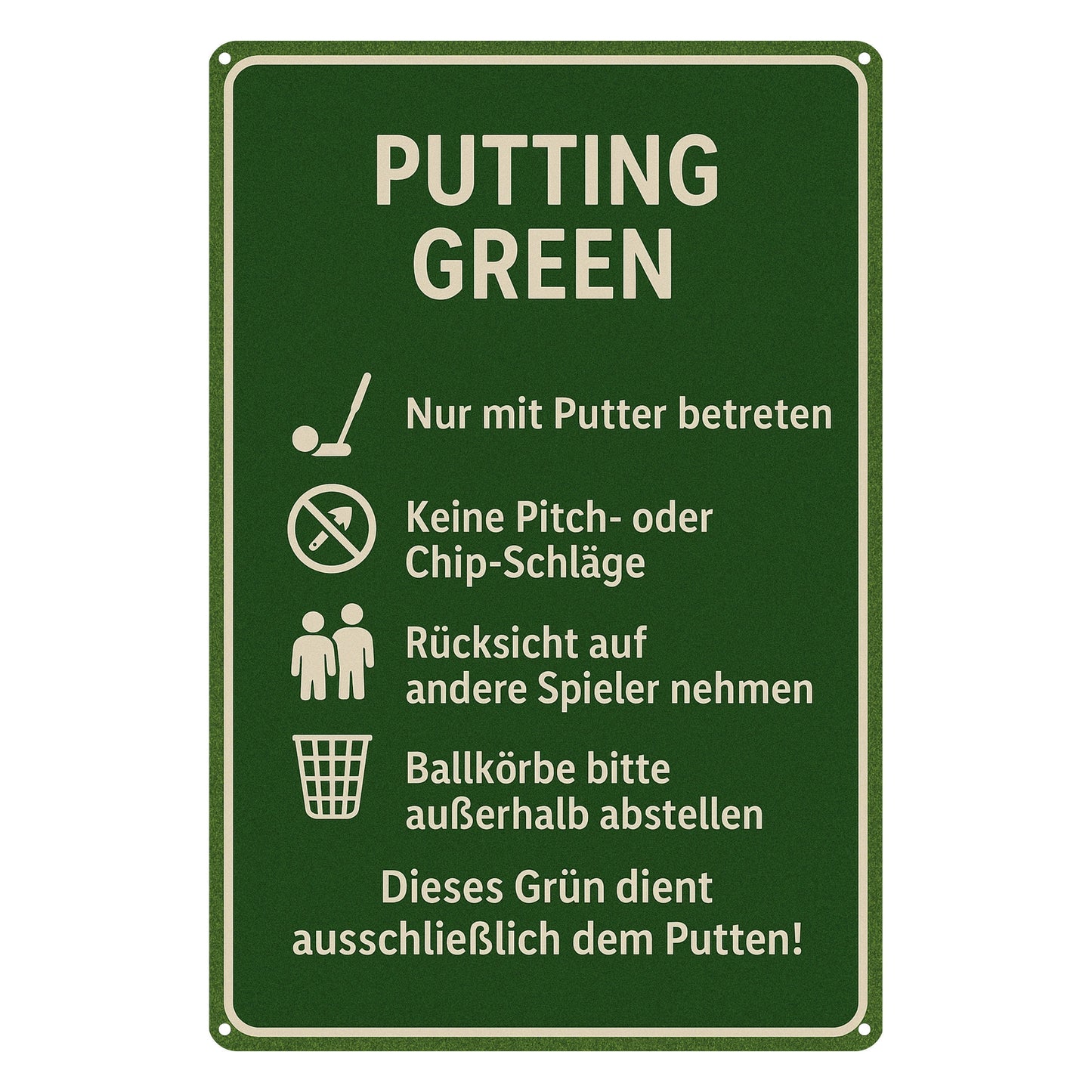 Putting Green Regeln Blechschild