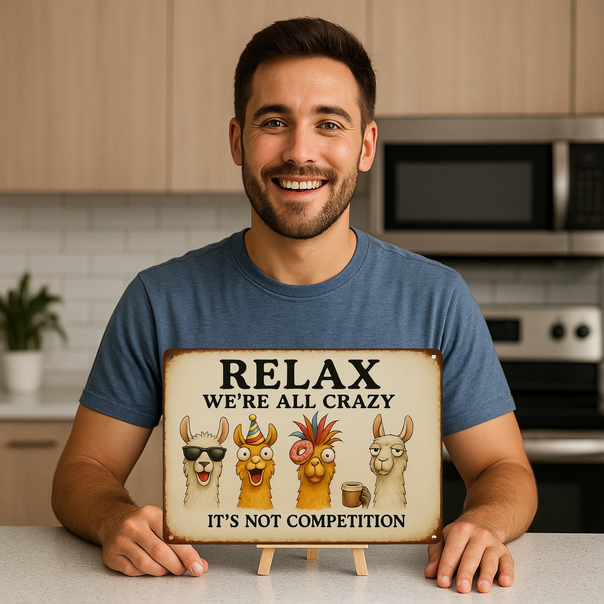 Relax we are all crazy Lama Blechschild