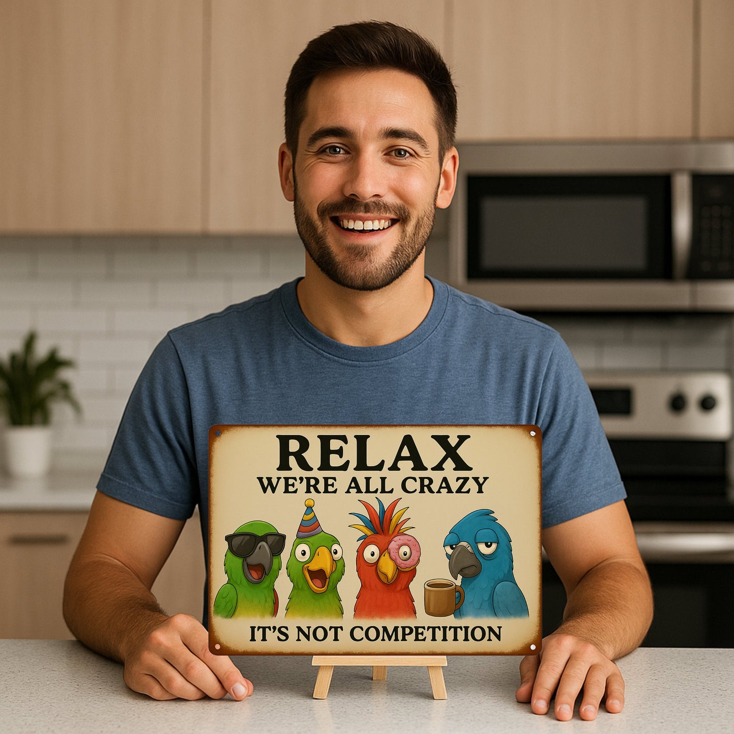 Relax we are all crazy Vogel Blechschild