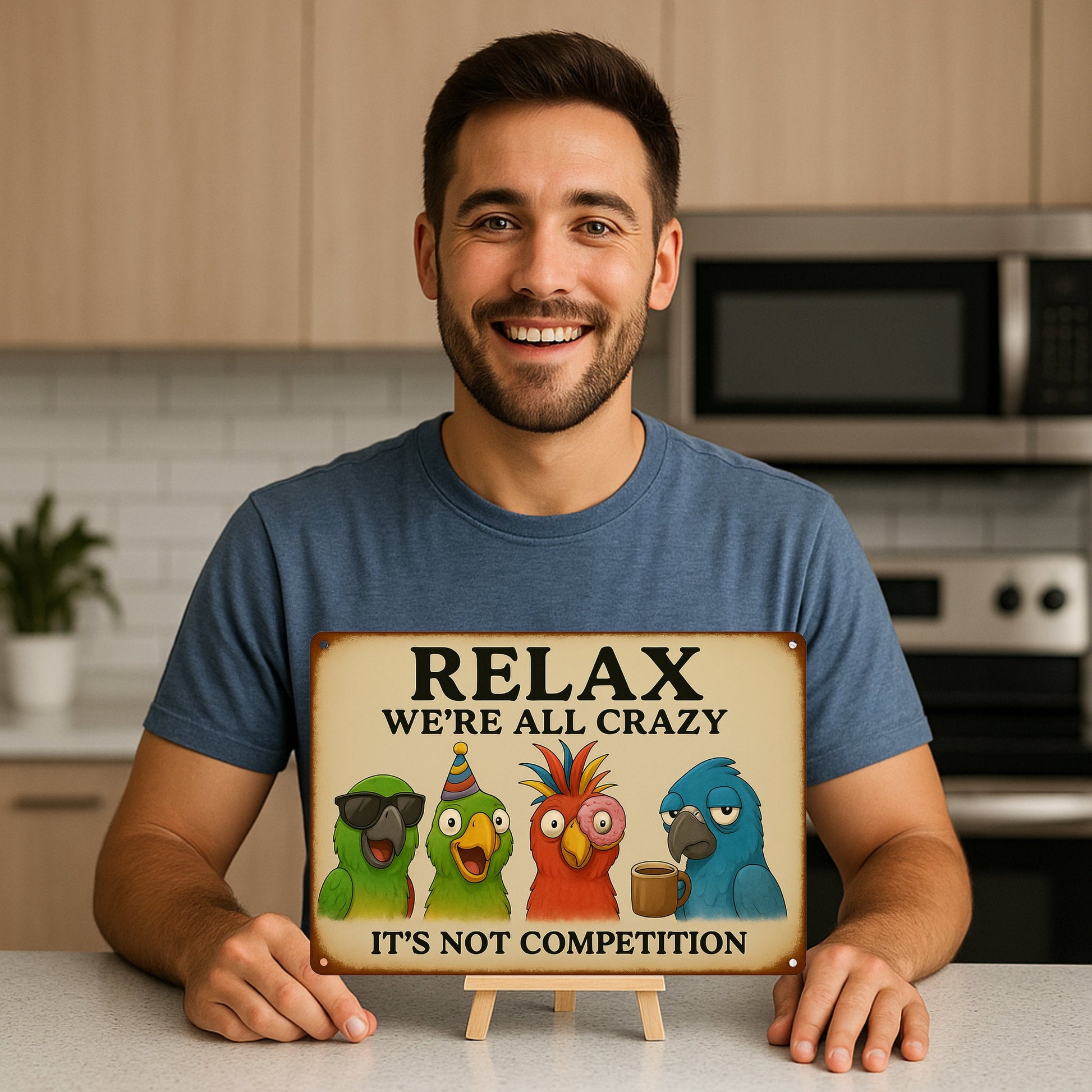 Relax we are all crazy Vogel Blechschild