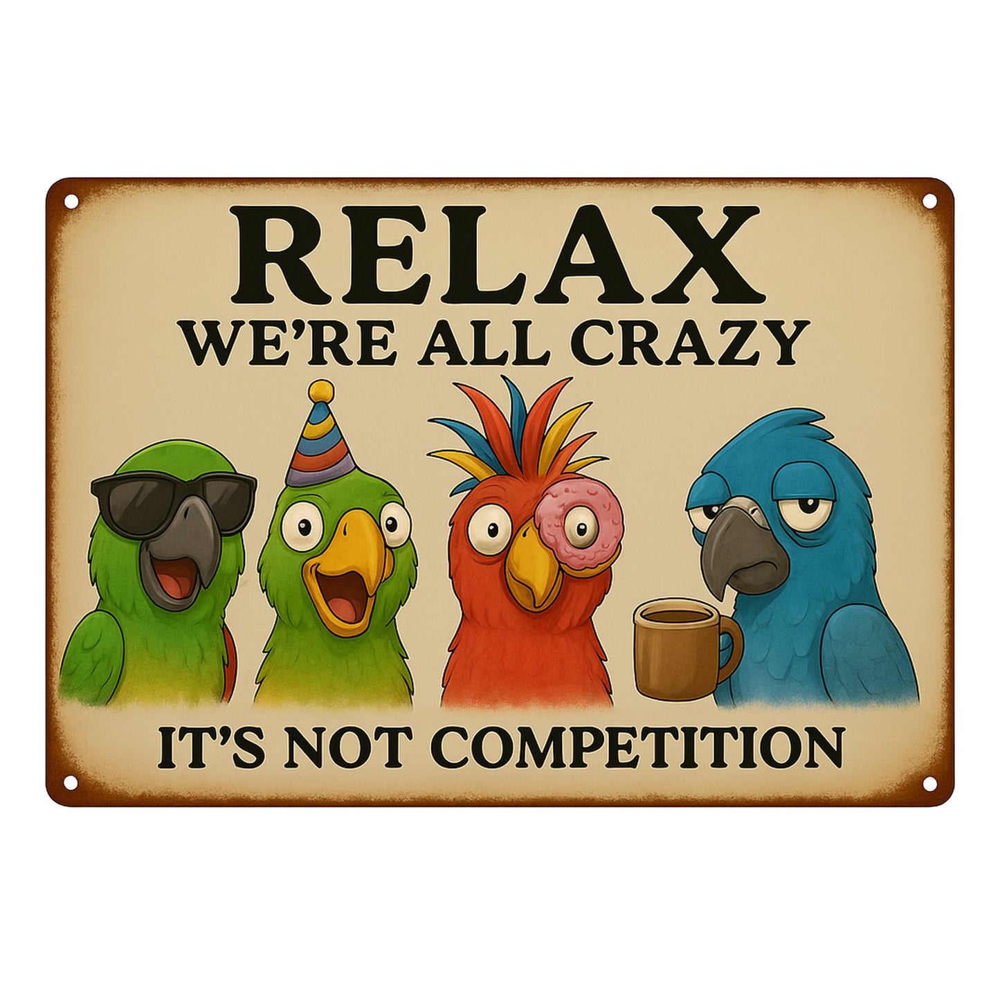 Relax we are all crazy Vogel Blechschild