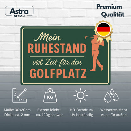 Ruhestand viel Zeit für Golf Blechschild