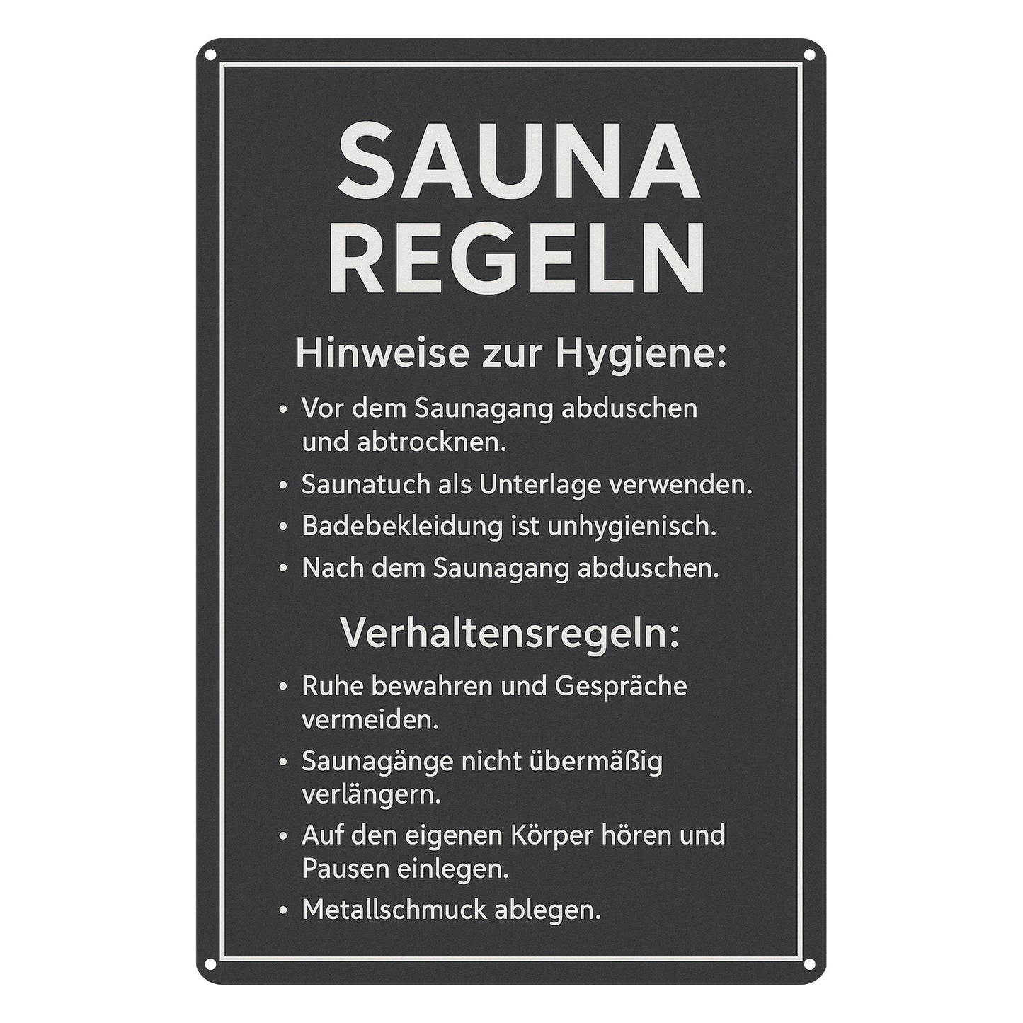 Sauna Regeln dunkel Blechschild