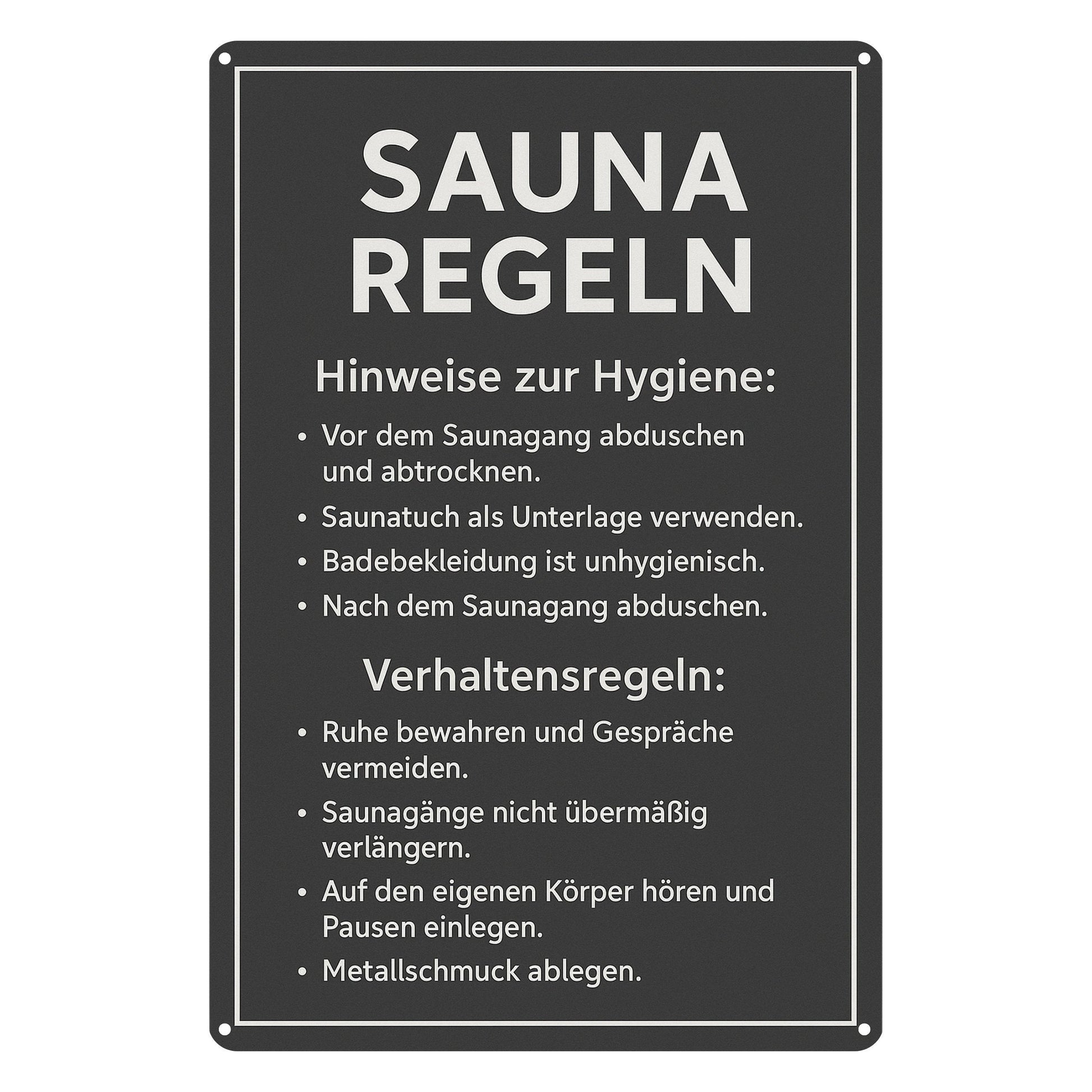 Sauna Regeln dunkel Blechschild