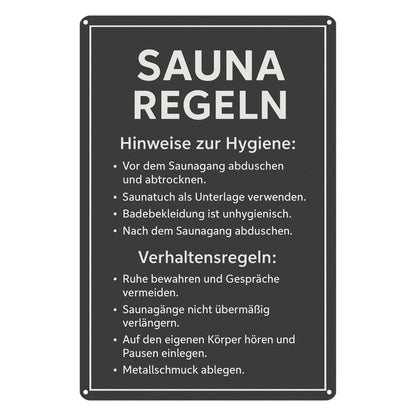 Sauna Regeln dunkel Blechschild