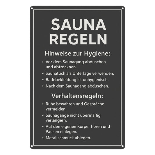 Sauna Regeln dunkel Blechschild